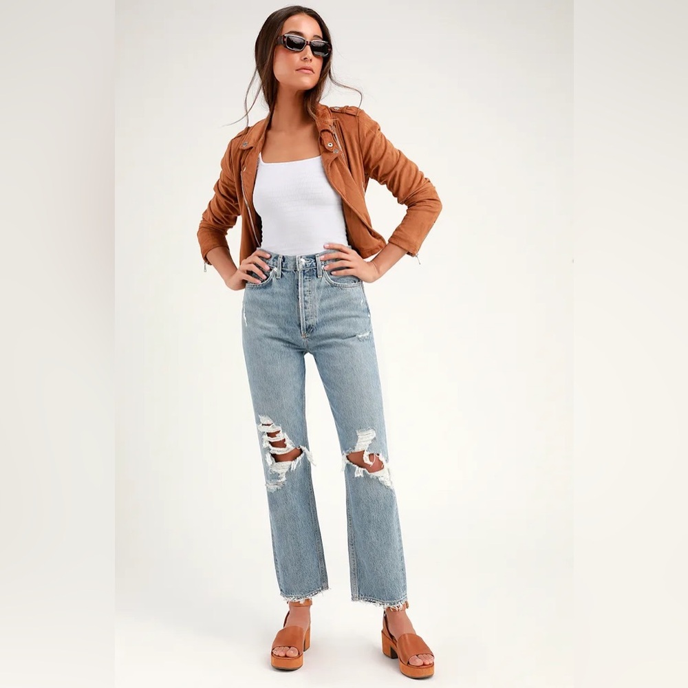 Agolde ‘90s Mid Rise Light Wash Distressed Jeans